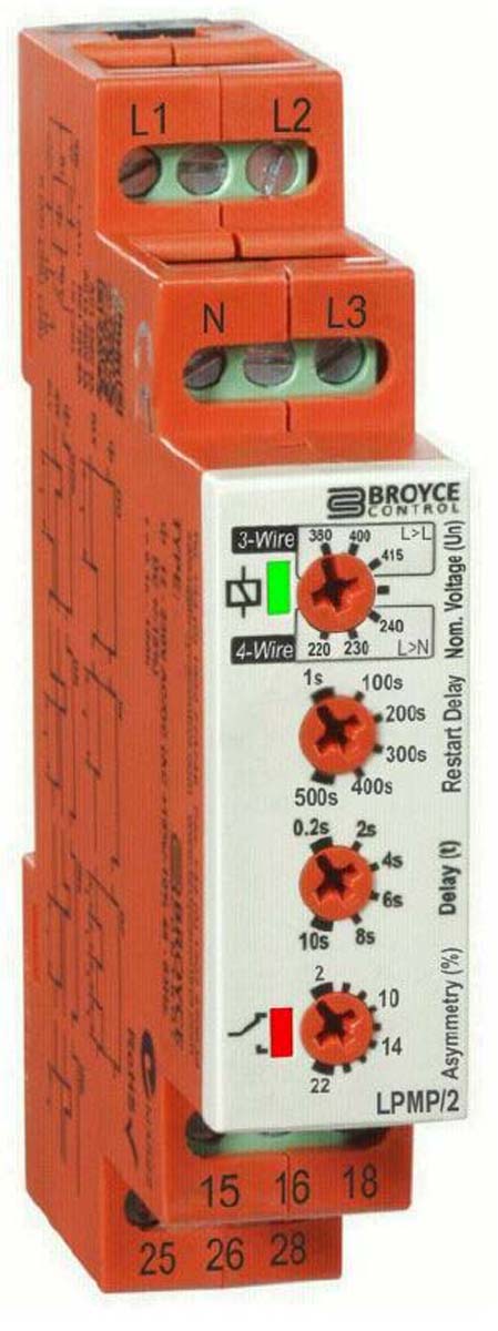 Broyce Control Phase, Voltage Monitoring Relay, 3 Phase, DPDT, 243 → 540V ac, DIN Rail