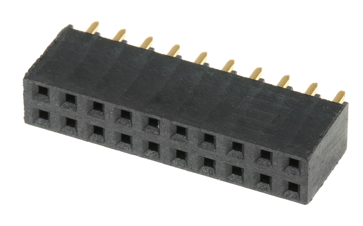Samtec SSQ Series Straight Through Hole Mount PCB Socket, 20-Contact, 2-Row, 2.54mm Pitch, Solder Termination