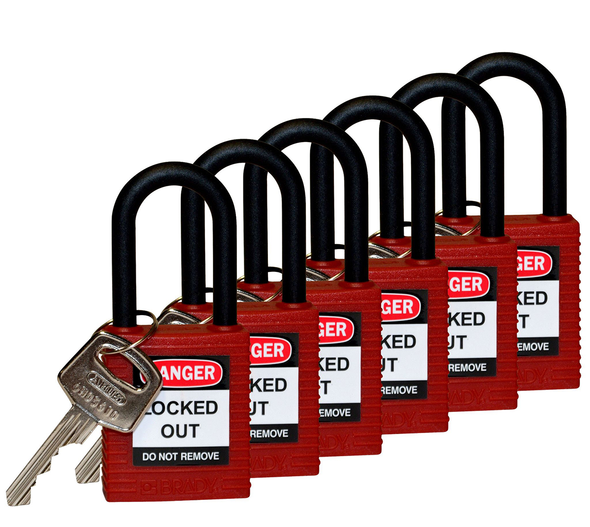 Brady LOTO-6 Key Weatherproof Nylon Padlock, 6.35mm Shackle, 38.10mm Body