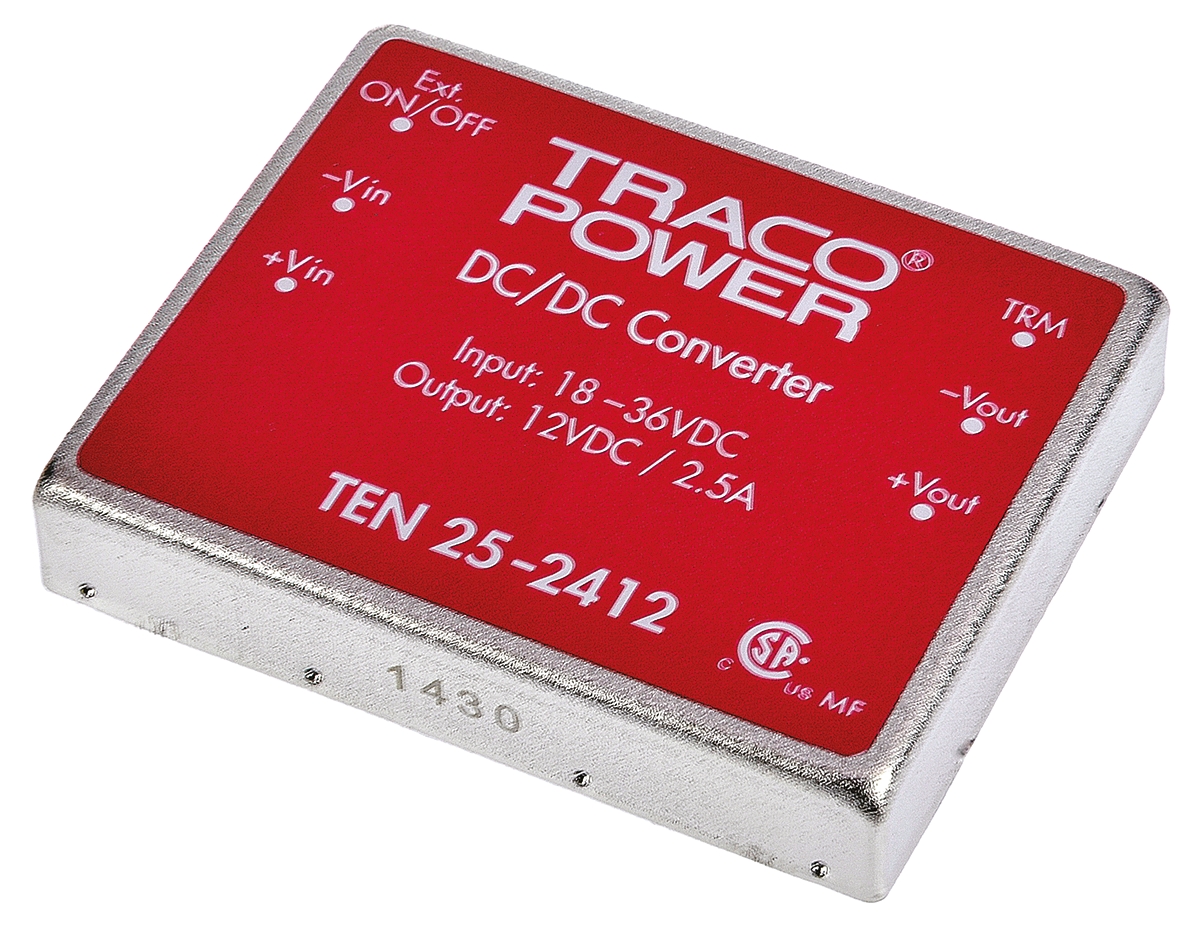 TRACOPOWER TEN 25 DC-DC Converter, 12V dc/ 2.5A Output, 18 → 36 V dc Input, 25W, Through Hole, +85°C Max Temp