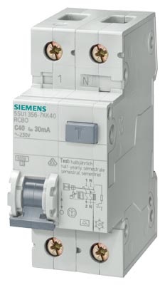 Siemens RCBO, 6A Current Rating, 1P+N Poles, 30mA Trip Sensitivity, Type C, Sentron Range