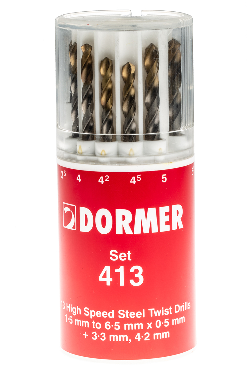 Dormer 13-Piece Twist Drill Bit Set for Multi-Material, 6.5mm Max, 1.5mm Min, HSS-TiN Bits