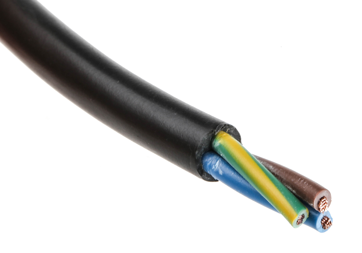 RS PRO 3183Y 0.75 mm² 3 Core Power Cable, H05VV-F, Black PVC, 100m