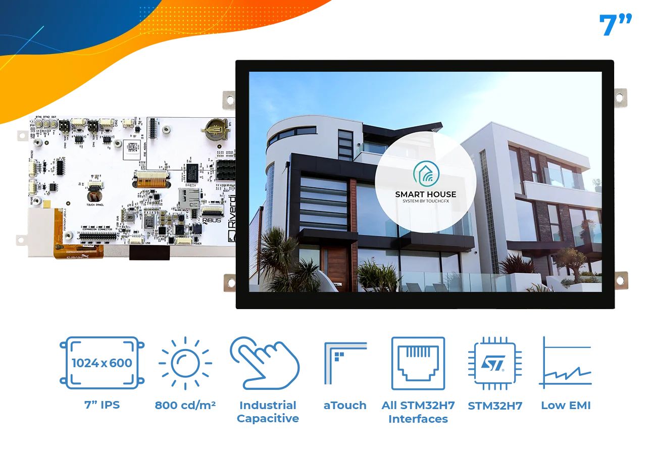Riverdi RVT70HSSFWCA0 TFT TFT LCD Display / Touch Screen, 7in, 1024 x 600pixels