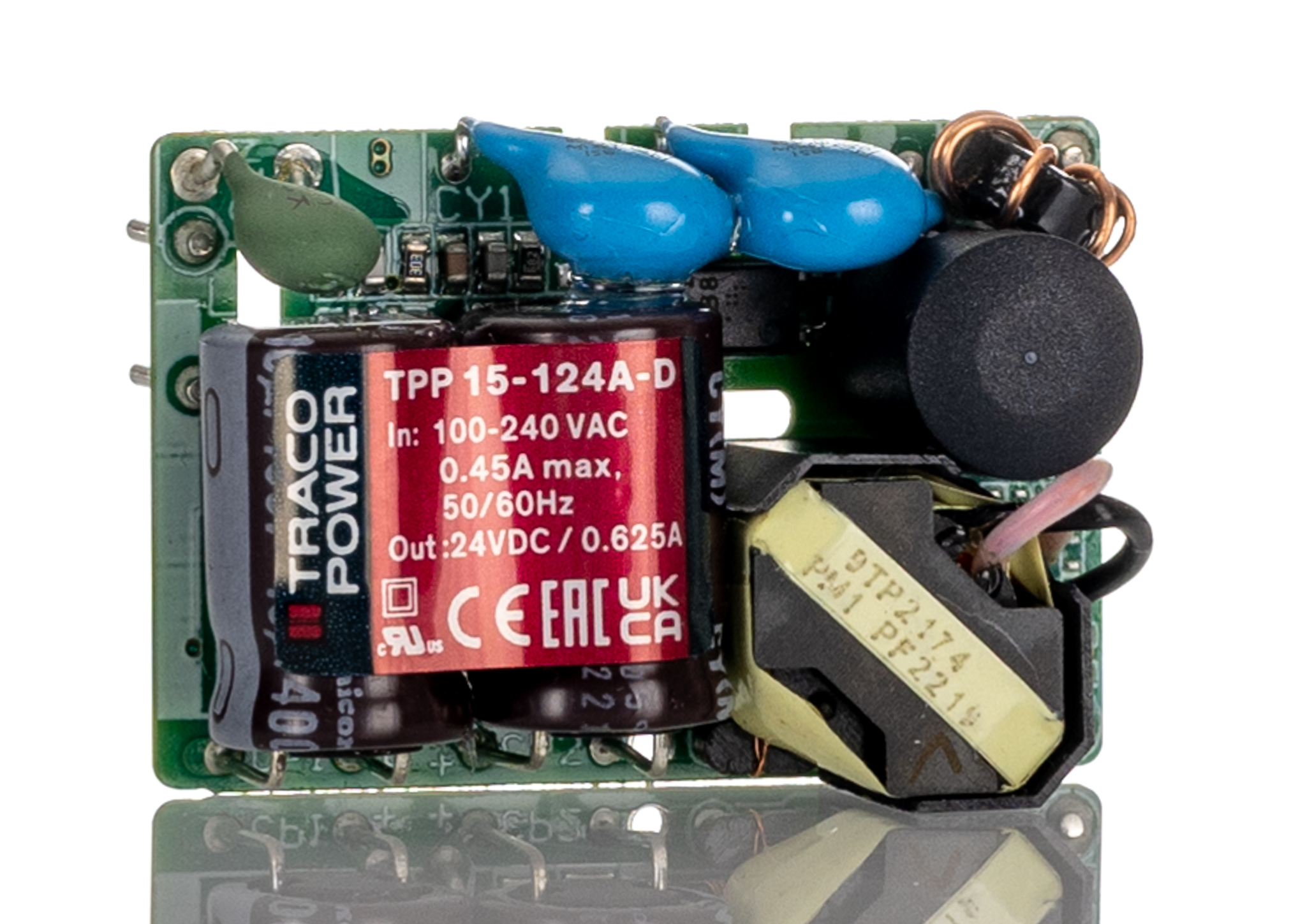 TRACOPOWER Switching Power Supply, TPP 15-124A-D, 24V dc, 625mA, 15W, 1 Output, 120 → 370 V dc, 85 → 264