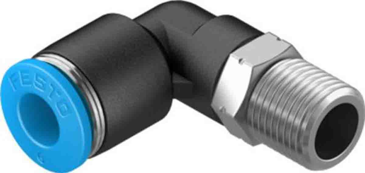 Festo Elbow Threaded Adaptor, R 1/8 Male to Push In 6 mm, Threaded-to-Tube Connection Style, 130729