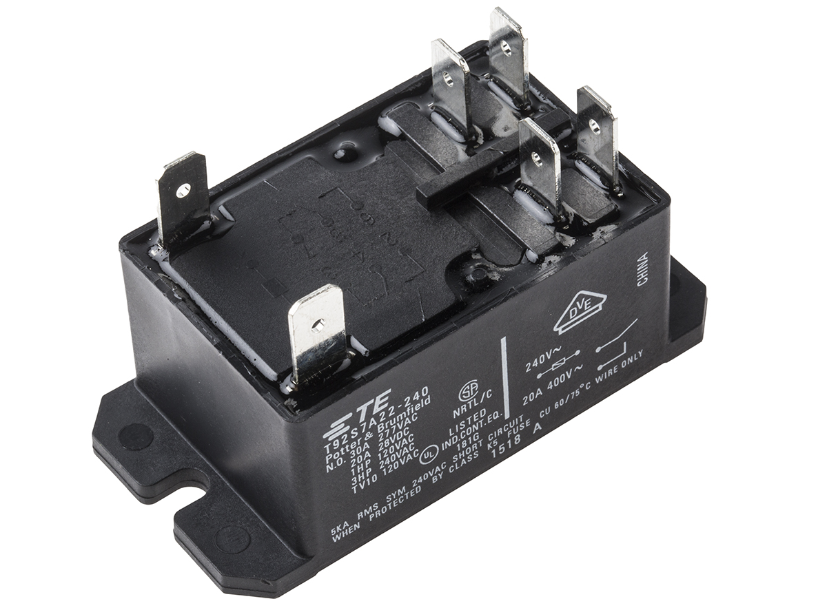 TE Connectivity Flange Mount Power Relay, 240V ac Coil, 30A Switching Current, DPST