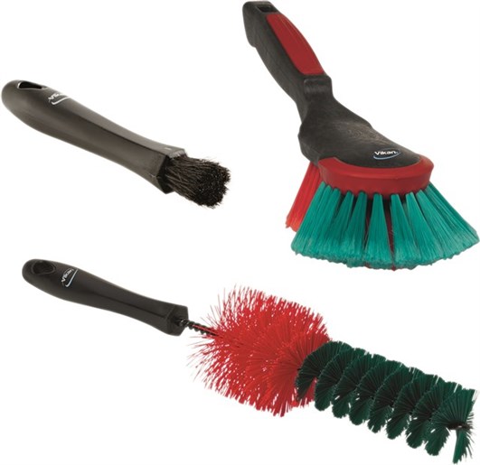 Vikan Soft Bristle Black, Red Hand Brush, 40mm bristle length, Polyester bristle material