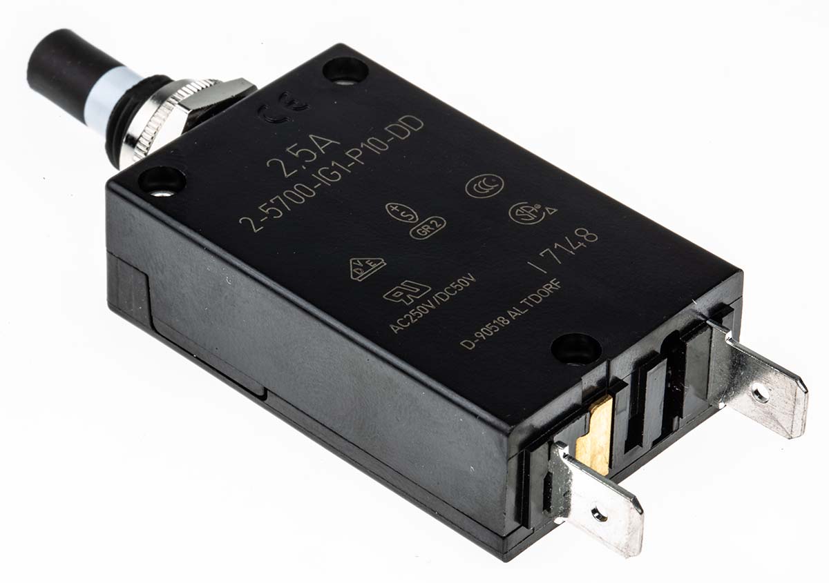 ETA Thermal Circuit Breaker - 2-5700  Single Pole 250V Voltage Rating Panel Mount, 2.5A Current Rating