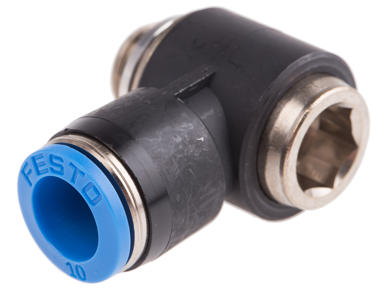 Festo QS Series Elbow Threaded Adaptor, G 1/4 Male to Push In 10 mm, Threaded-to-Tube Connection Style, 186153