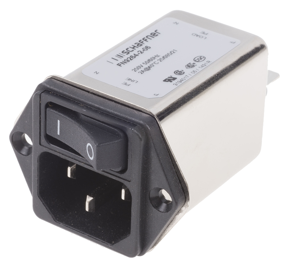 Schaffner 2A, 250 V ac Flange Mount IEC Inlet Filter FN9264-2-06, Faston