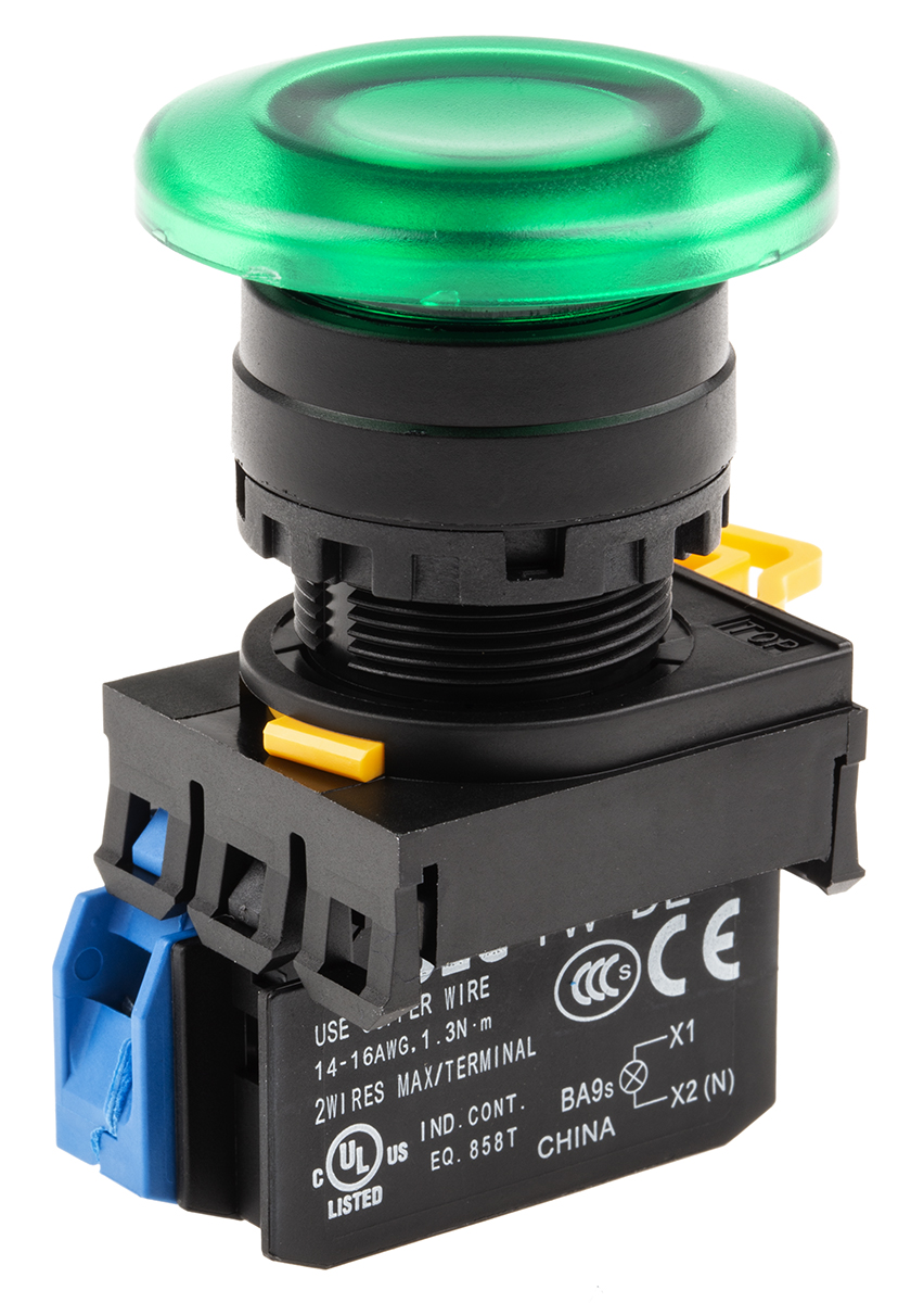 Idec YW Series Illuminated Push Button Complete Unit, Panel Mount, 22mm Cutout, SPST, IP65