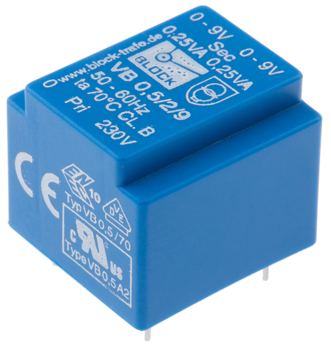 Block 9V ac 2 Output Through Hole PCB Transformer, 0.5VA