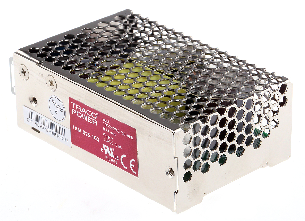 TRACOPOWER Switching Power Supply, TXM 025-103, 3.3V dc, 6A, 25W, 1 Output, 90 → 264V ac Input Voltage