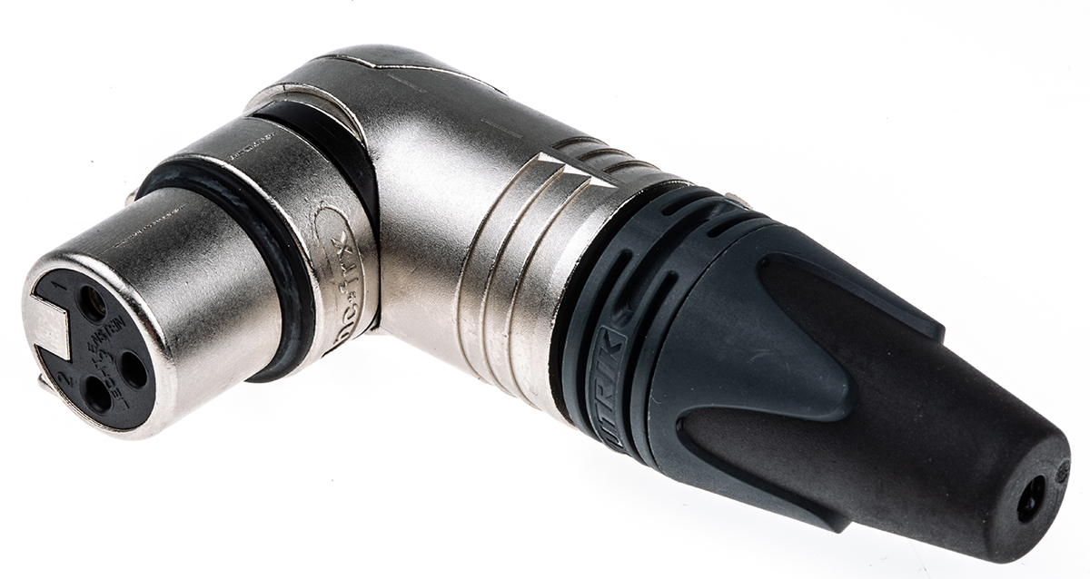 Neutrik Cable Mount XLR Connector, Right Angle, Female, 50 V, 3 Way, Silver Plating