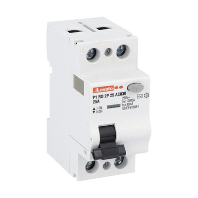 Lovato P1RD Residual Current Circuit Breaker, 25A, 2 Pole, 30mA, Type AC, 230V ac