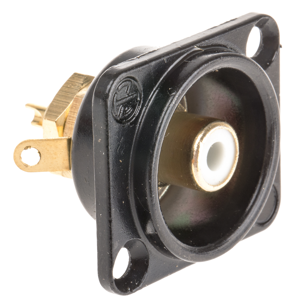 Neutrik Black Panel Mount RCA Socket, Gold over Nickel, 16A