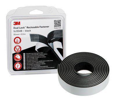 3M Black Hook & Loop Tape, 25mm x 2.5m