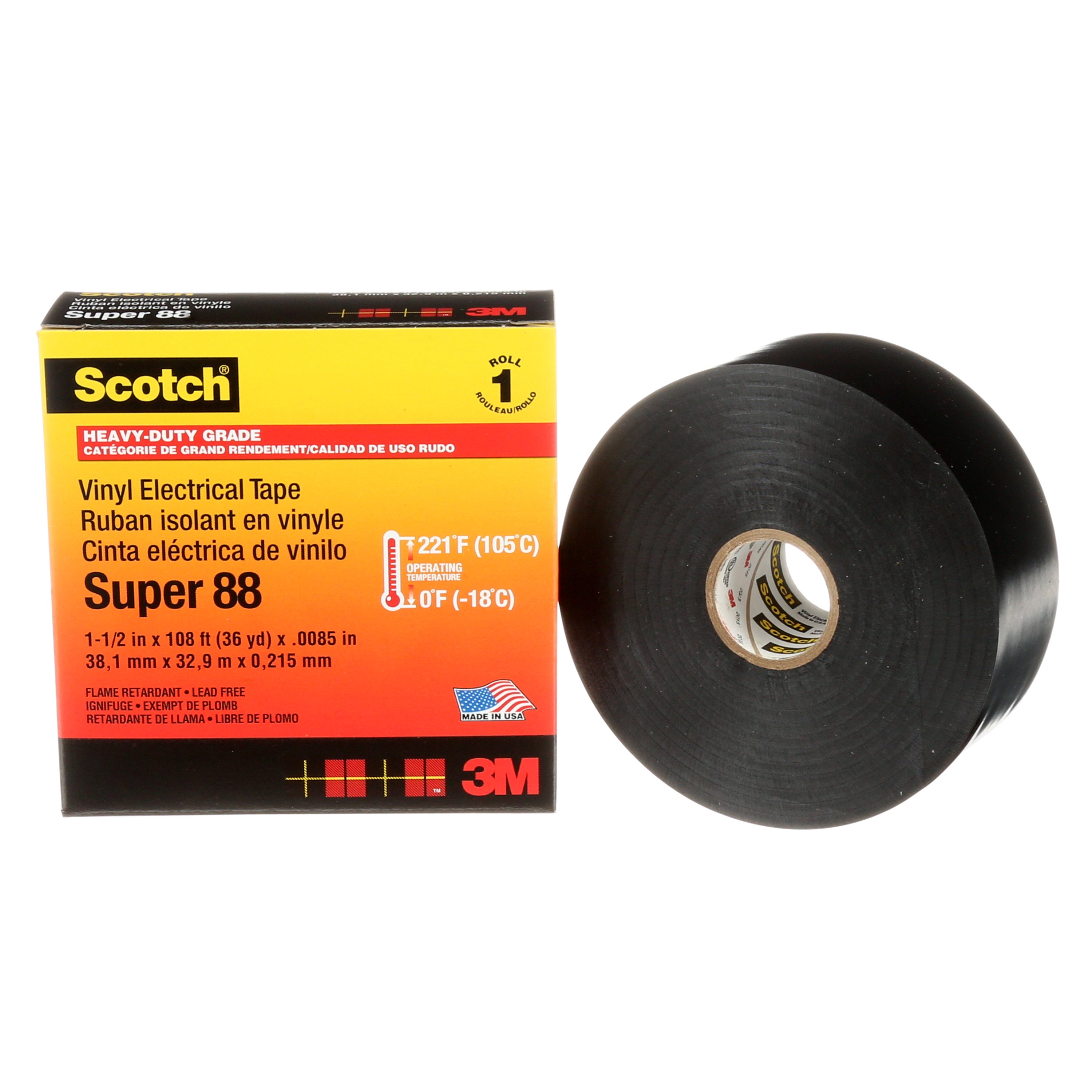 3M Scotch Black Polyvinyl Chloride Electrical Tape, 38mm x 108ft