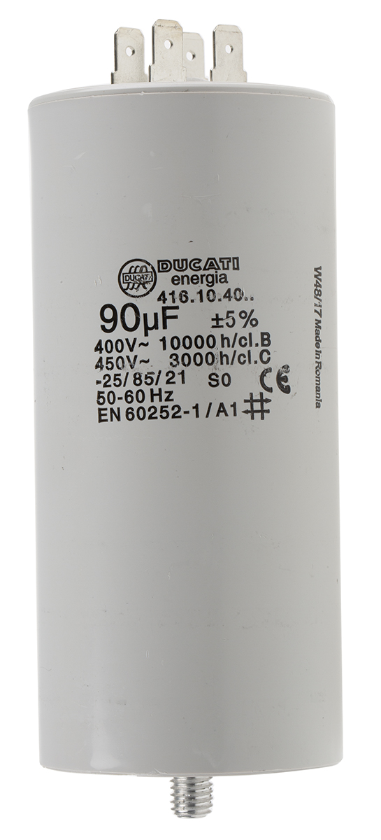 Ducati Energia 4.16.10 Polypropylene Film Capacitor, 450V ac, ±5%, 90μF, Stud Mount
