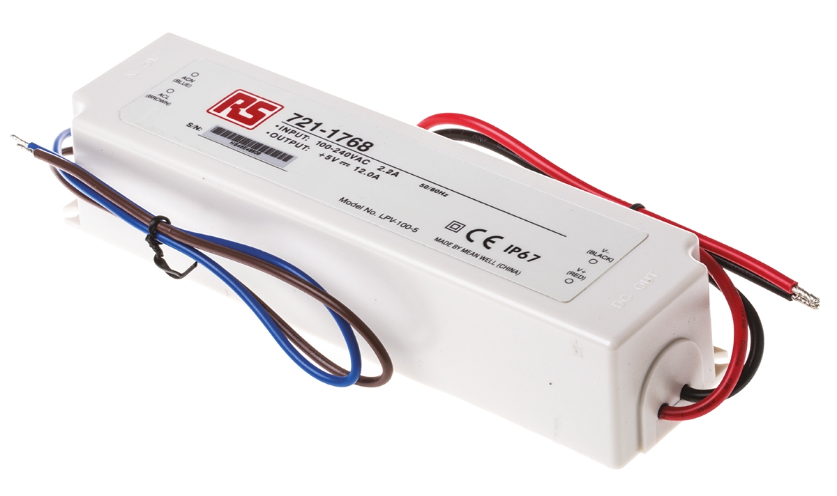 MEAN WELL LED Driver, 5V Output, 60W Output, 12A Output, Constant Voltage