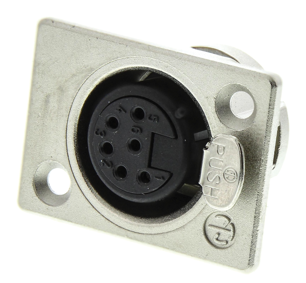 Neutrik Panel Mount XLR Connector, Female, 50 V, 6 Way, Silver over Nickel Plating
