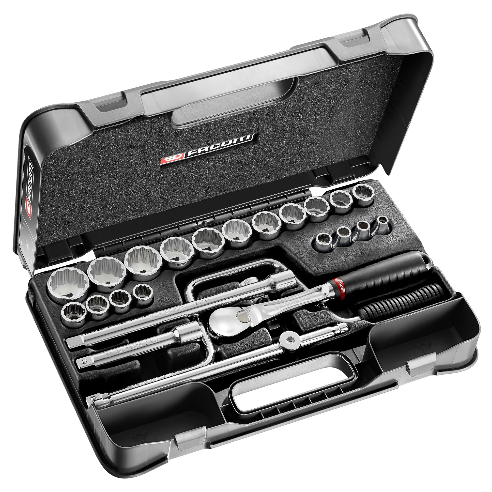 Facom 25-Piece Imperial 1/2 in Standard Socket Set with Ratchet, 12 point