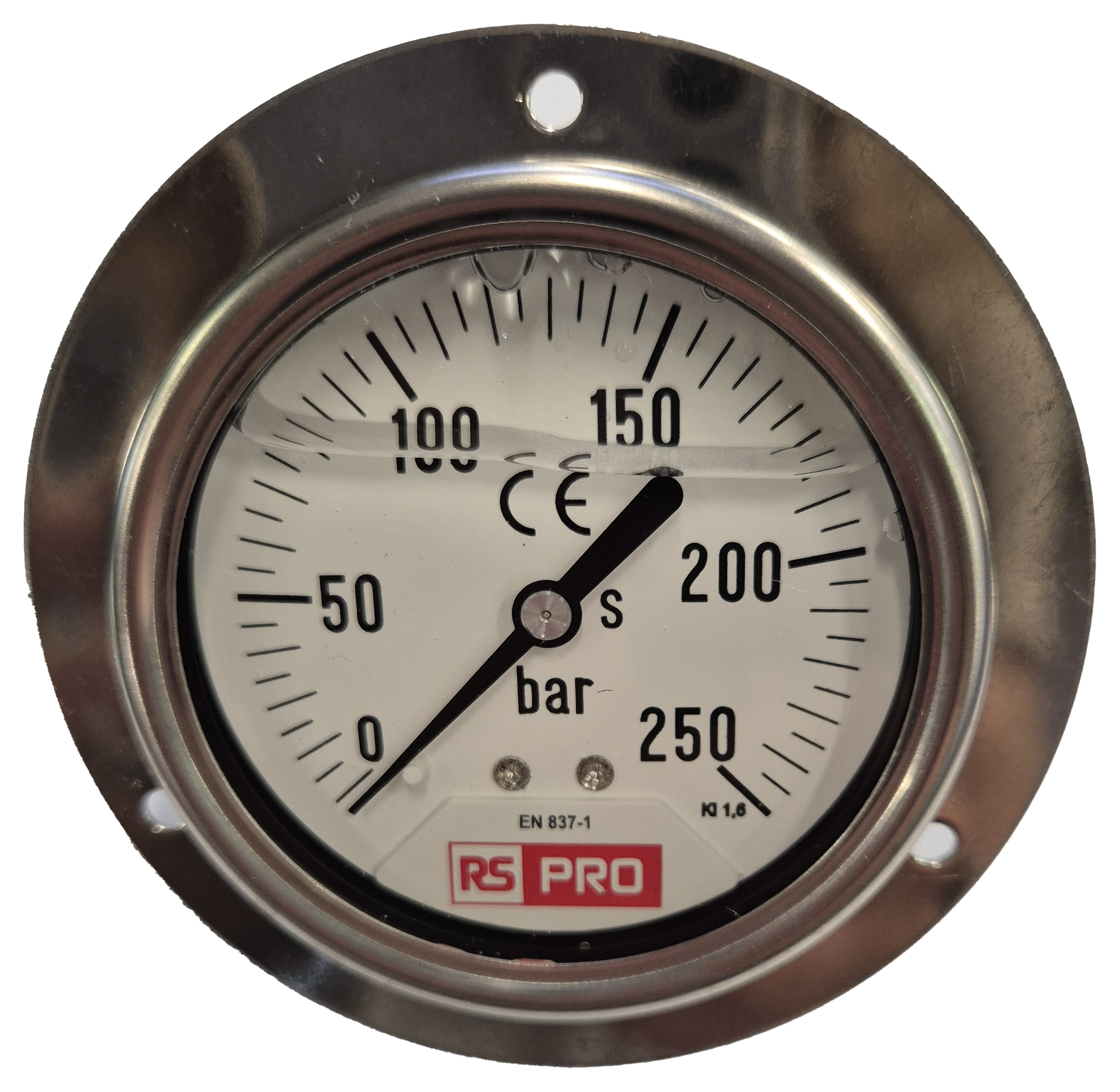 RS PRO BSP 1/4 Analogue Pressure Gauge 250bar Bottom Entry 63mm Outside Diameter