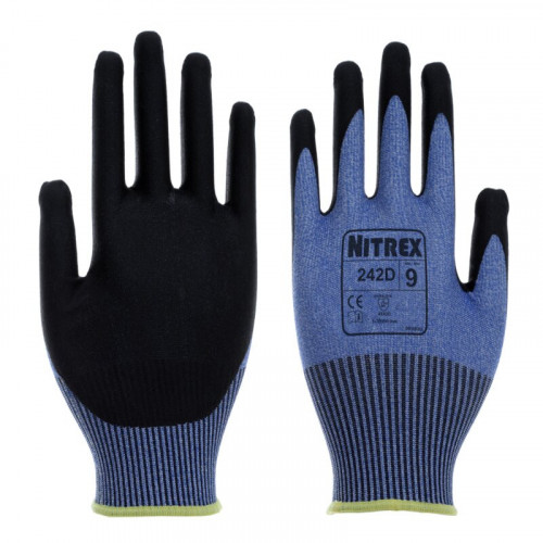 Unigloves 242D Black, Blue Fibreglass, HPPE, Nylon Work Gloves, Size 7, Nitrile Foam Coating