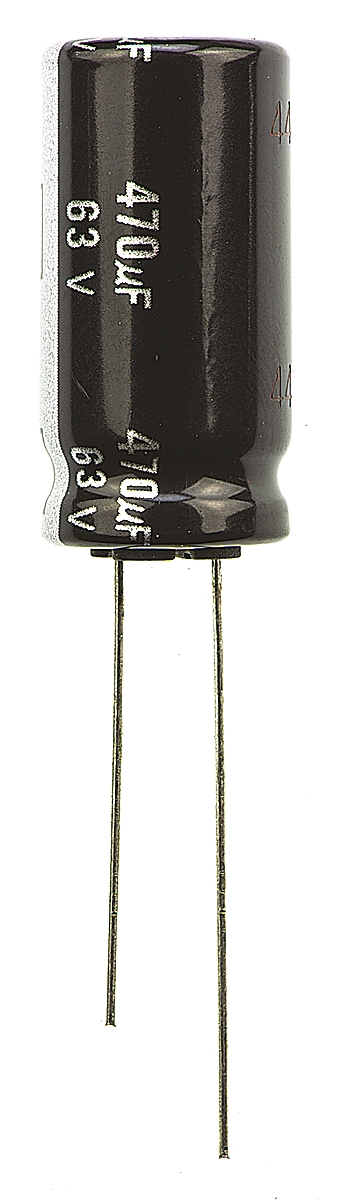 Panasonic 470μF Aluminium Electrolytic Capacitor 63V dc, Radial, Through Hole - EEUEB1J471