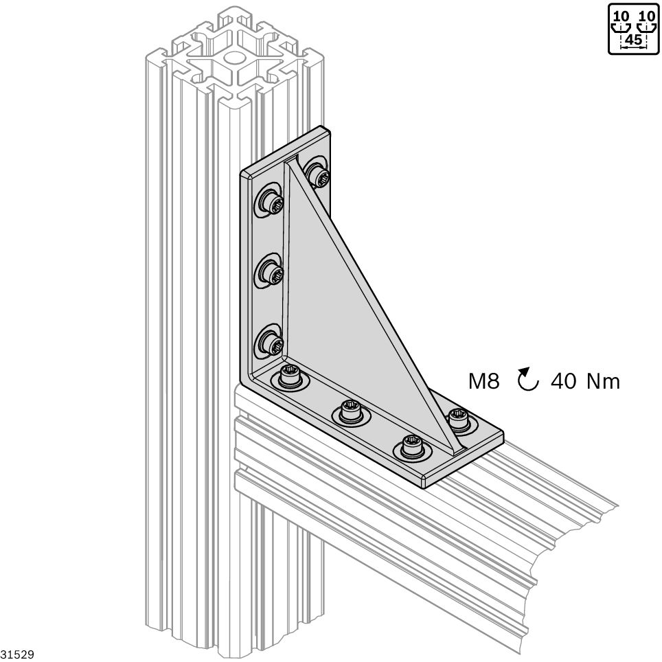 Bosch Rexroth 8mm Corner Connector, Connecting Component, Strut Profile 90 x 90 mm, 90 x 180 mm, 90 x 360 mm, Groove