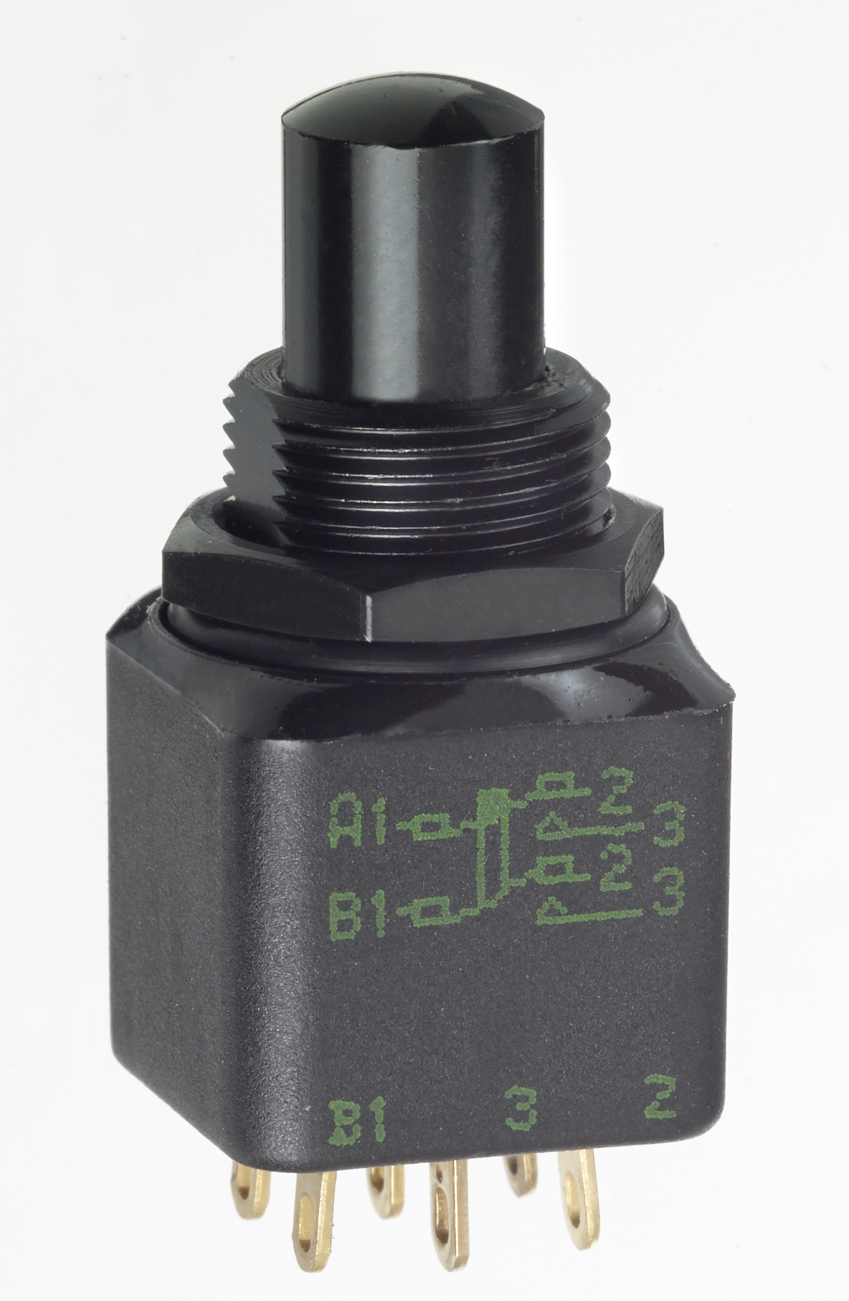 APEM 1300 Series Series Push Button Switch, DP, Bushing, 11.9mm Cutout, On/Mom, 30V dc
