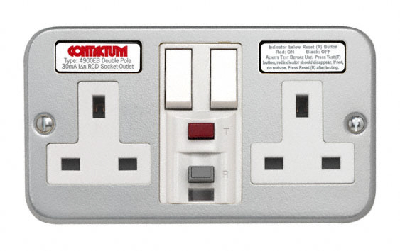 Contactum 13A, BS 7288 Fixing, Active, 2 Gang RCD Socket, Wall Mount , Switched, IP2X, 230 V ac, Grey, Screwed