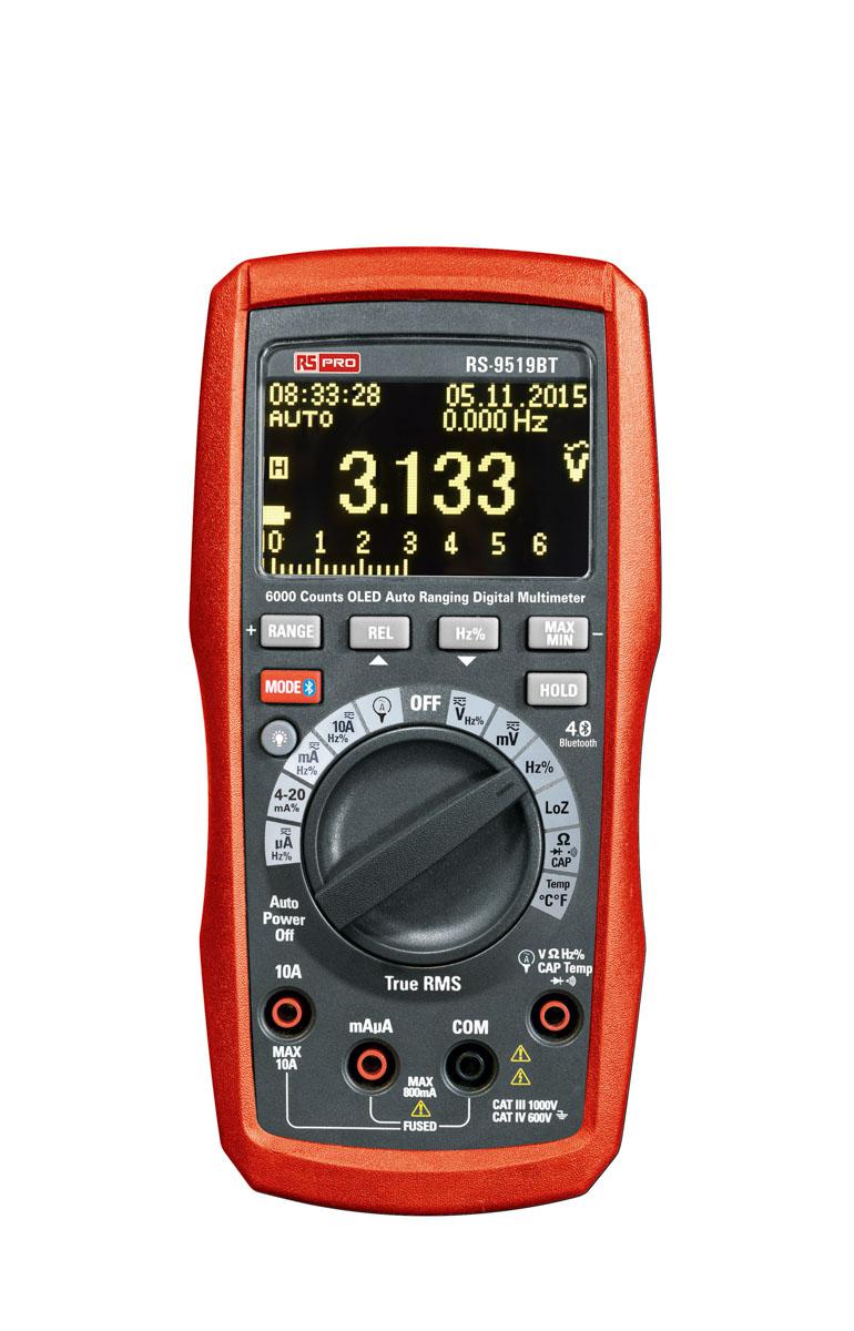 RS PRO RS-9519BT Handheld Digital Multimeter, 10A ac Max, 10A dc Max, 1000V ac Max - RS Calibrated