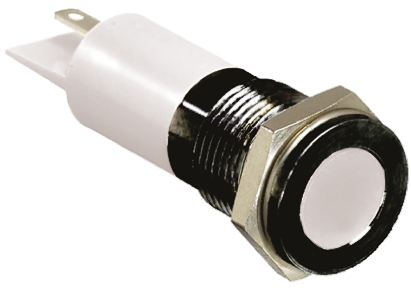 RS PRO White Panel Mount Indicator, 12V dc, 14mm Mounting Hole Size, Solder Tab Termination, IP67