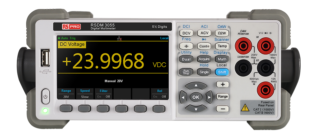 RS PRO RSDM3055A Bench Digital Multimeter, True RMS, 10A ac Max, 10A dc Max, 750V ac Max - UKAS Calibrated