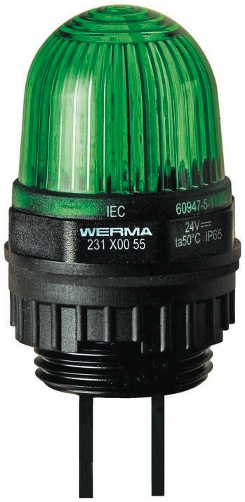 Werma EM 231 Series Green Steady Beacon, 24 V dc, Panel Mount, LED Bulb, IP65