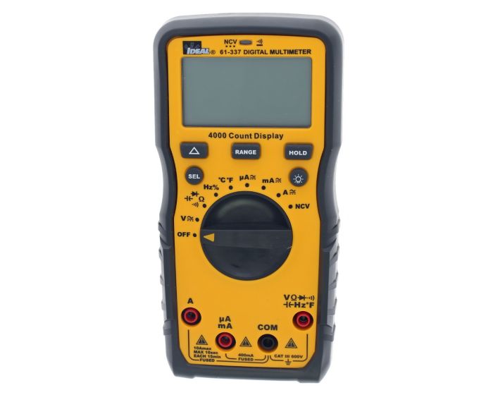 Ideal Industries 61-337 Handheld LED Multimeter, 10A ac Max, 10A dc Max, 600V ac Max