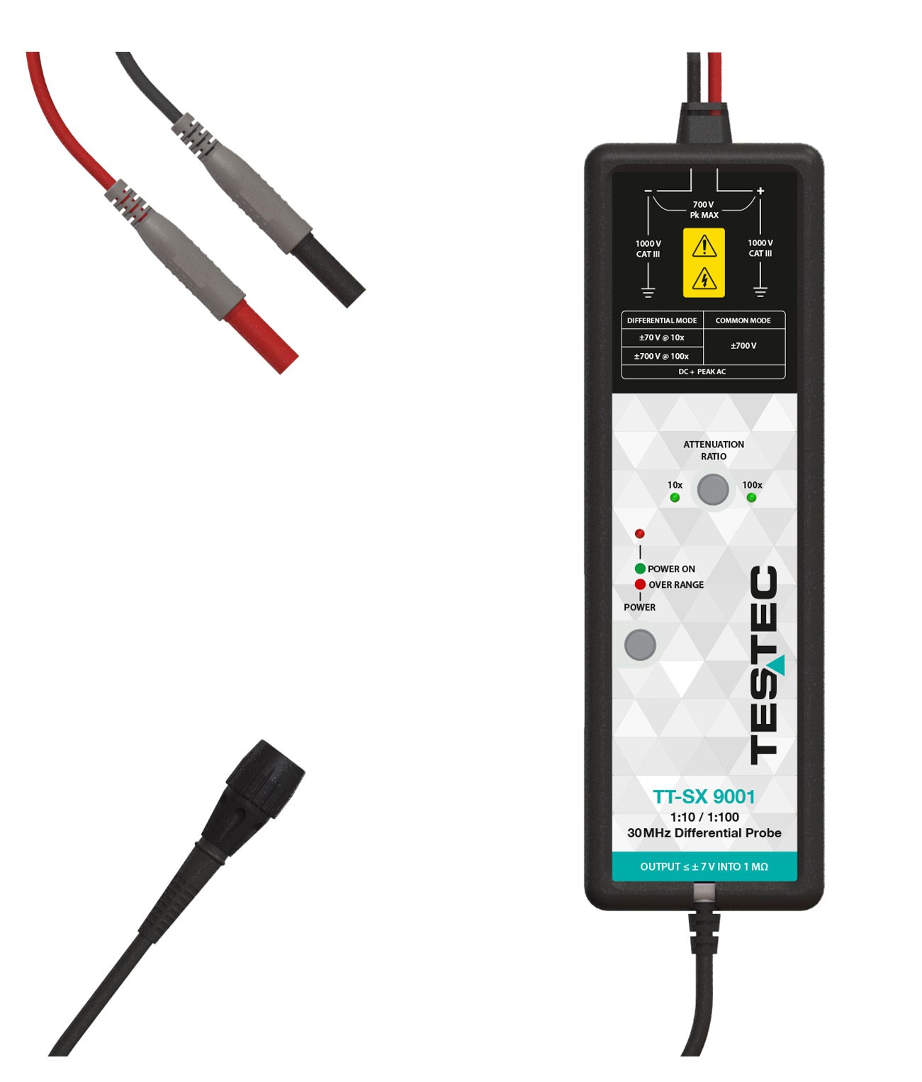 Testec TT-SX 9000 Series TT-SX 9001 Oscilloscope Probe, Differential Type, 30MHz, 1:10, 1:100, BNC Connector