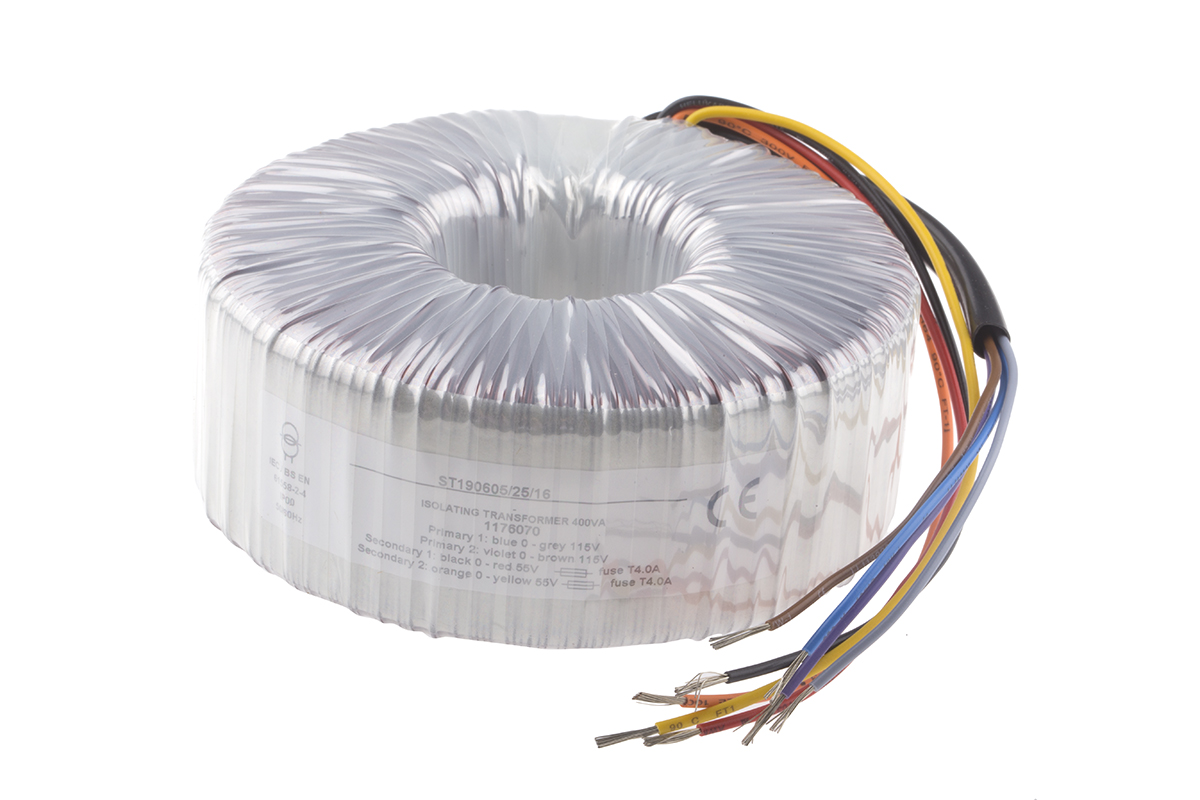 RS PRO 2 x 115V ac, 2 x 55V ac Toroidal Transformer, 400VA 2 Output