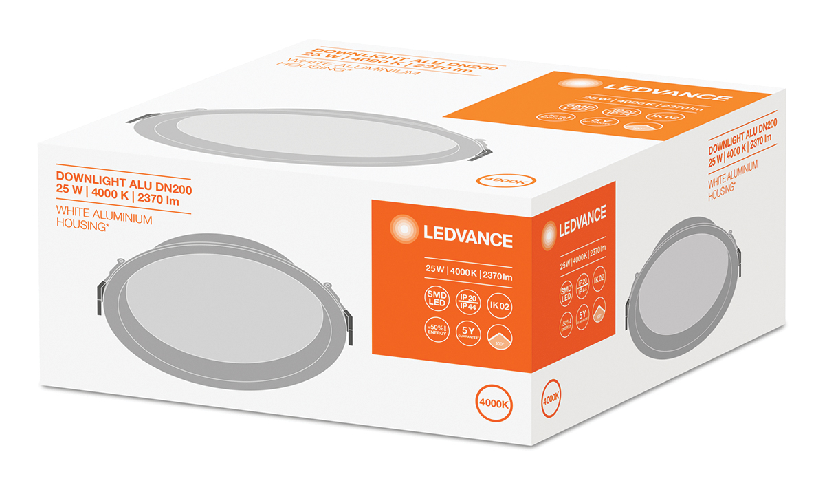 LEDVANCE LED Downlight, 220 → 240 V, 215 x 61 mm, 25 W