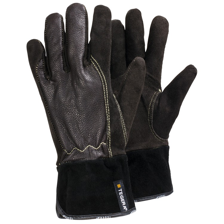 Tegera Black, Brown Kevlar Leather Work Gloves, Size 8