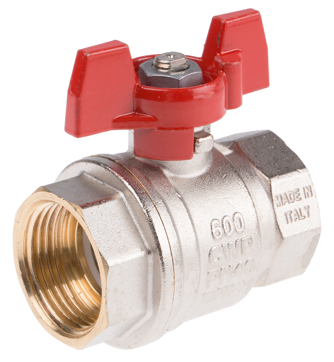 RS PRO Brass Full Bore, 2 Way, Ball Valve, Threaded, BSPP 1in, 40 → 30bar Operating Pressure