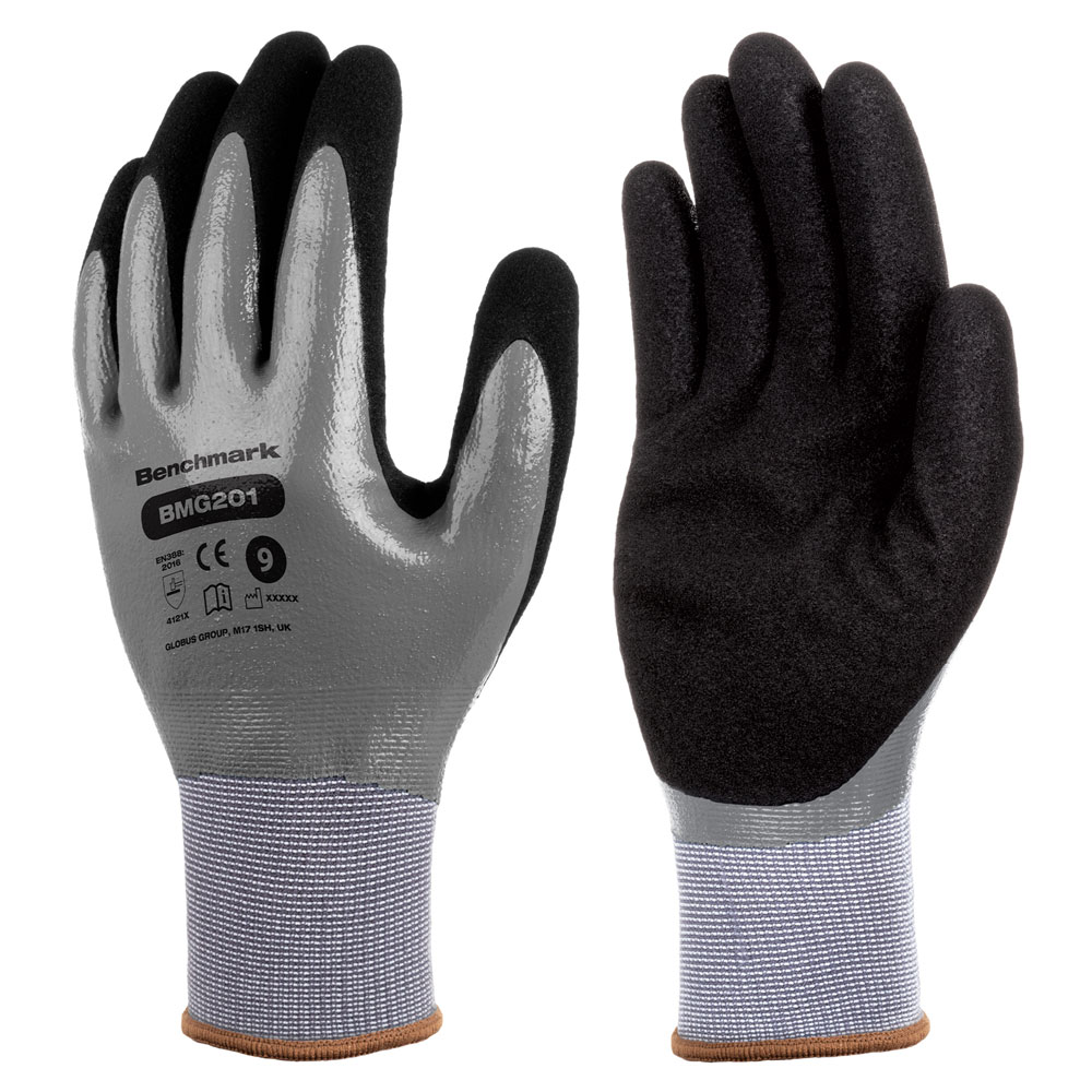 Skytec Elements BMG201 Black, Grey Nitrile, Polyester Work Gloves, Size 8, Nitrile Coating