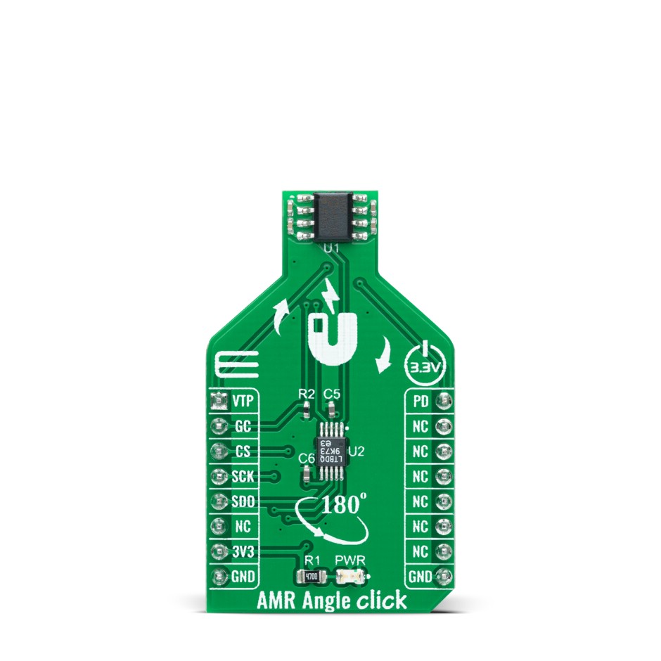 MikroElektronika AMR Angle Click Anisotropic Magnetoresistive (AMR) Sensor Add On Board for ADA4571, LTC1407 mikroBUS