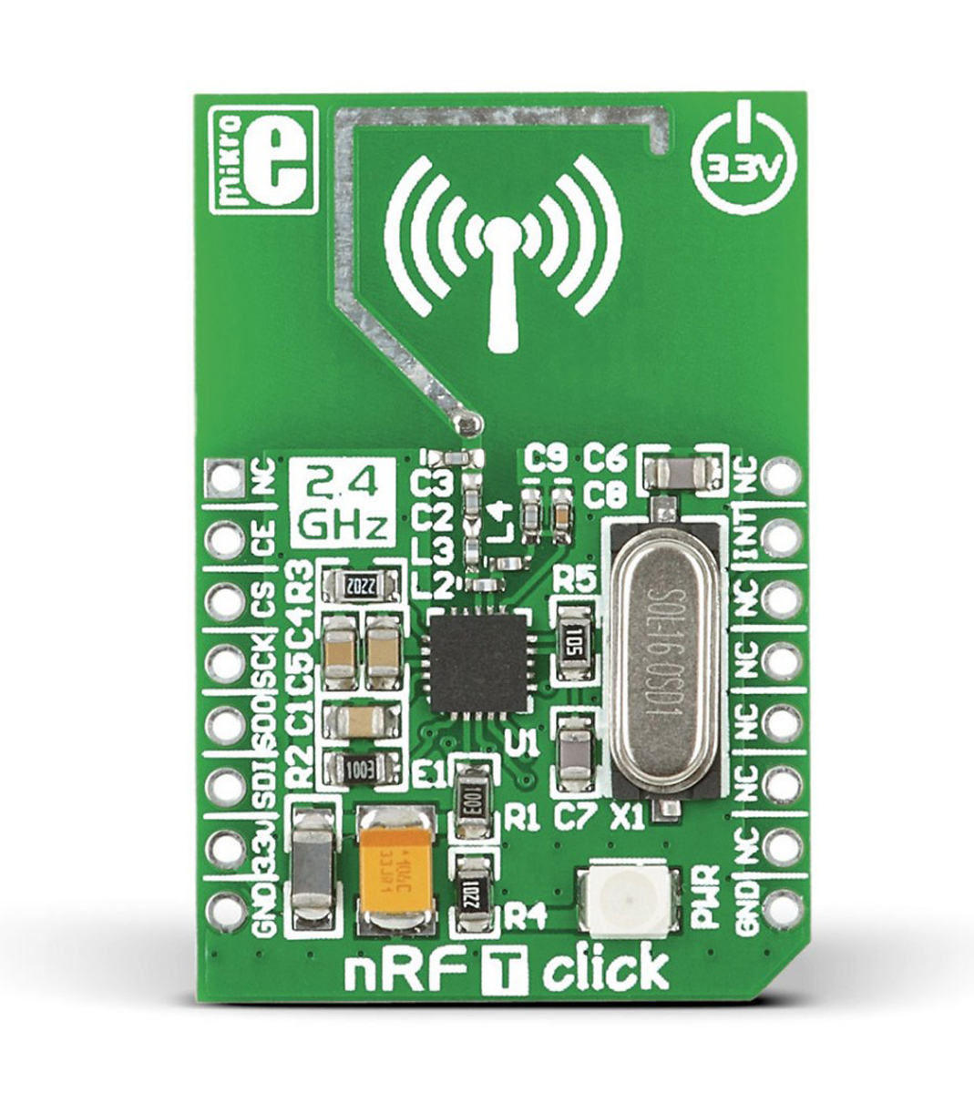 MikroElektronika nRF T Click nRF24L01P RF Transceiver mikroBus Click Board for Active RFID, Game Controllers, Home &