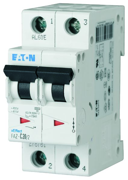 Eaton xEffect MCB, 2P, 12A Curve C, 240 → 415V AC, 96V DC, 15 kA Breaking Capacity