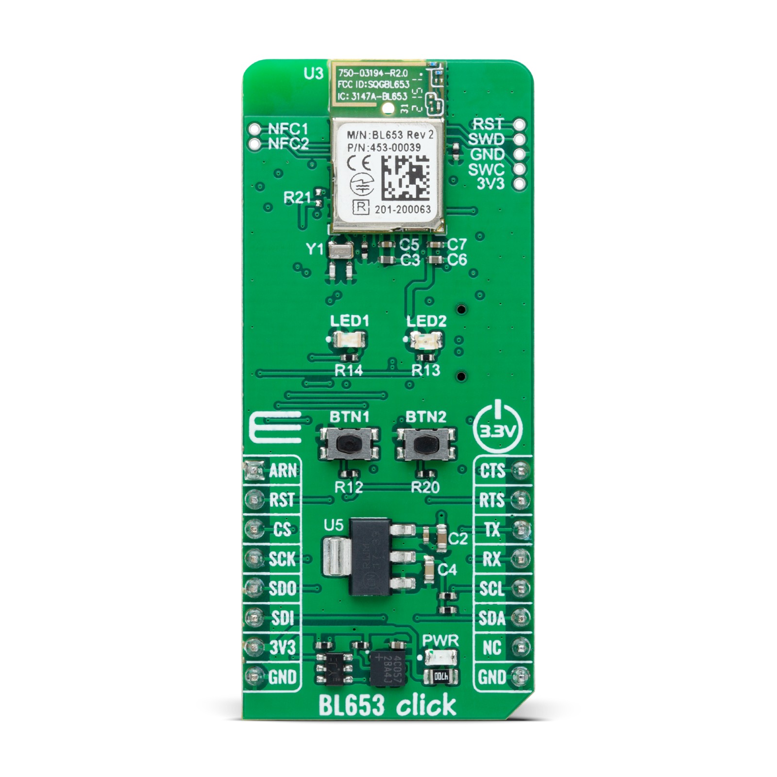MikroElektronika BL653 Click Evaluation Board Evaluation Board for Long Range BLE 2.402 → 2.480GHz MIKROE-6433