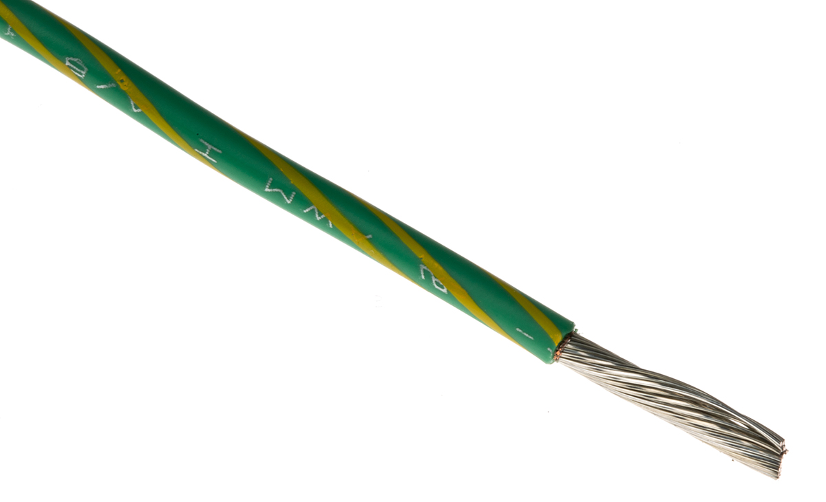 Alpha Wire Ecogen Ecowire Series Green/Yellow 3.3 mm² Hook Up Wire, 12 AWG, 65/0.25 mm, 30m, MPPE Insulation, 6718 GY005
