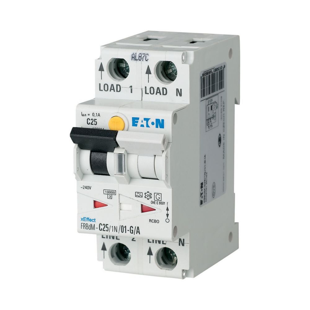 Eaton RCBO, 6A Current Rating, 2P Poles, 30mA Trip Sensitivity, Type A, Type D, FRBdM Range
